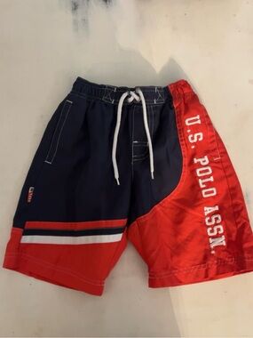 U.S. Polo Assn. Boys 2T Red & Navy Swim Shorts